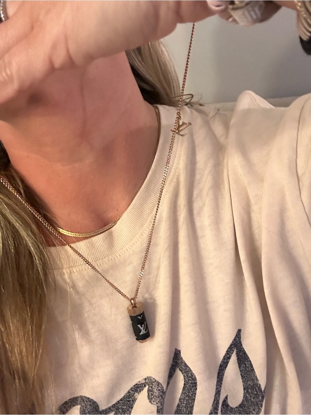 Inspo  Gold Chain with Black Monogram Cylinder Pendant - Picture 7 of 7